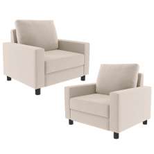 Kit 02 Poltronas Decorativas Para Sala De Estar E Recepção Malta L02 Suede Bege - Lyam Decor