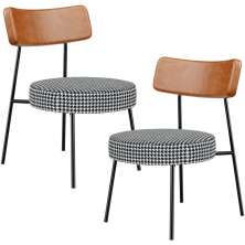 Kit 02 Poltronas Decorativas Para Sala De Estar Fixa Londres L02 Couríssimo Camel Pied Poule - Lyam