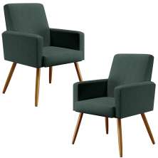 Kit 02 Poltronas Decorativas Para Sala Estar Maria W01 Pés Palito Linho Verde Musgo - Lyam Decor
