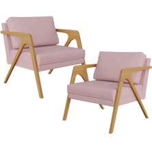 Kit 02 Poltronas Decorativas Para Sala Estar Pietra Estrutura De Madeira L02 Suede Rosê - Lyam Decor