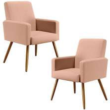 Kit 02 Poltronas Decorativas Para Sala Estar e Recepção Maria W01 Pés Palito Linho Rosê - Lyam Decor