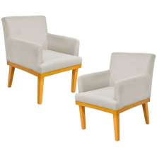 Kit 02 Poltronas Decorativas Para Sala de Estar Base Mel Beatriz W01 Suede Bege - Lyam Decor