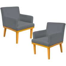 Kit 02 Poltronas Decorativas Para Sala de Estar Base Mel Beatriz W01 Suede Cinza - Lyam Decor