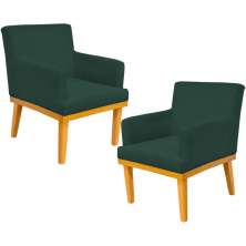 Kit 02 Poltronas Decorativas Para Sala de Estar Base Mel Beatriz W01 Suede Verde Musgo - Lyam Decor