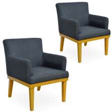 Kit 02 Poltronas Decorativas Para Sala de Estar Beatriz W01 Linho Chumbo - Lyam Decor