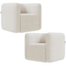 Kit 02 Poltronas Decorativas Para Sala de Estar Fixa Living Peônia K01 Bouclê Creme - Lyam Decor