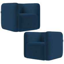 Kit 02 Poltronas Decorativas Para Sala de Estar Fixa Living Peônia K01 Veludo Azul Marinho - Lyam Decor