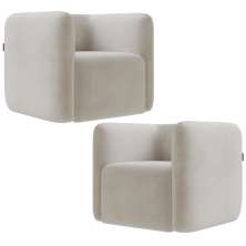 Kit 02 Poltronas Decorativas Para Sala de Estar Fixa Living Peônia K01 Veludo Bege - Lyam Decor
