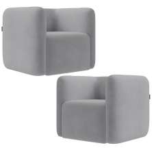 Kit 02 Poltronas Decorativas Para Sala de Estar Fixa Living Peônia K01 Veludo Cinza - Lyam Decor