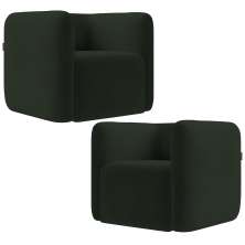 Kit 02 Poltronas Decorativas Para Sala de Estar Fixa Living Peônia K01 Veludo Verde - Lyam Decor