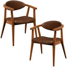 Kit 02 Poltronas Decorativas Para Sala de Estar Jantar Cecília L02 Couríssimo Marrom - Lyam Decor