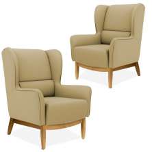 Kit 02 Poltronas Decorativas Para Sala de Estar Milena D02 Base de Madeira Veludo Liso Bege C-68 -Lyam Decor
