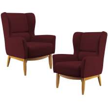 Kit 02 Poltronas Decorativas Para Sala de Estar Milena D02 Base de Madeira Veludo Marsala C-278 - Lyam Decor