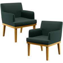 Kit 02 Poltronas Decorativas Para Sala de Estar Recepção Beatriz W01 Linho Verde Musgo - Lyam Decor