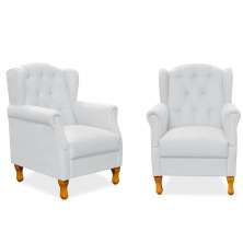 Kit 02 Poltronas Decorativas Para Sala de Estar Yara P02 Corino Branco - Lyam Decor