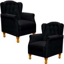 Kit 02 Poltronas Decorativas Para Sala de Estar Yara P02 Corino Preto - Lyam Decor