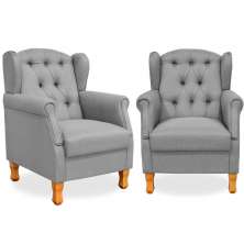Kit 02 Poltronas Decorativas Para Sala de Estar Yara P02 Linho Cinza Escuro - Lyam Decor