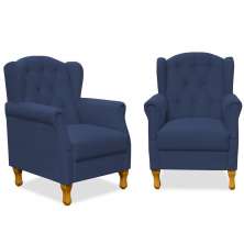 Kit 02 Poltronas Decorativas Para Sala de Estar Yara P02 Suede Azul Marinho - Lyam Decor
