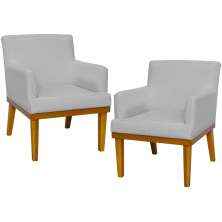 Kit 02 Poltronas Decorativas Para Sala de Estar e Recepção Beatriz W01 Linho Cinza - Lyam Decor