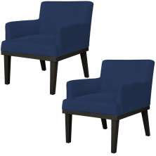 Kit 02 Poltronas Decorativas Para Sala de Estar e Recepção Beatriz W01 Suede Azul Marinho - Lyam Decor
