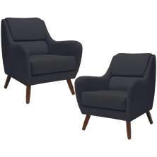 Kit 02 Poltronas Decorativas Para Sala de Estar e Recepção Gooby D02 Linho Chumbo D-465 - Lyam Decor