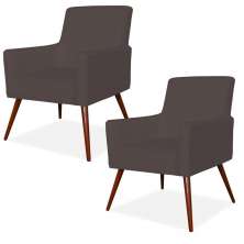 Kit 02 Poltronas Decorativas Para Sala de Estar e Recepção Maria W01 Pés Palito Corino Marrom - Lyam Decor
