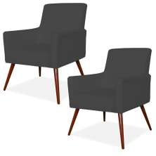 Kit 02 Poltronas Decorativas Para Sala de Estar e Recepção Maria W01 Pés Palito Corino Preto - Lyam Decor