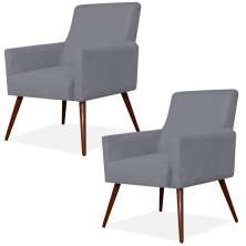 Kit 02 Poltronas Decorativas Para Sala de Estar e Recepção Maria W01 Pés Palito Suede Cinza - Lyam Decor