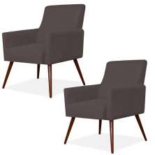 Kit 02 Poltronas Decorativas Para Sala de Estar e Recepção Maria W01 Pés Palito Suede Marrom - Lyam Decor