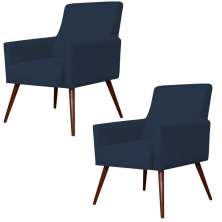 Kit 02 Poltronas Decorativas Para Sala de Estar e Recepção Maria W01 Suede Azul Marinho - Lyam Decor