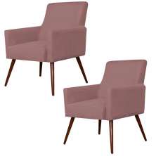 Kit 02 Poltronas Decorativas Para Sala de Estar e Recepção Maria W01 Suede Rosê - Lyam Decor