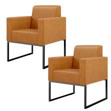 Kit 02 Poltronas Decorativas Sala Base fixa Metal Helô L02 Couríssimo Whisky - Lyam Decor