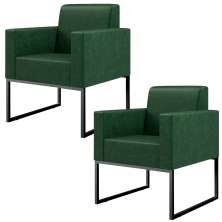 Kit 02 Poltronas Decorativas Sala Base fixa Metal Helô L02 Facto Verde Musgo - Lyam Decor