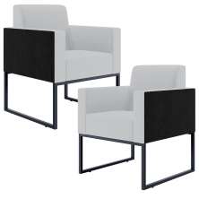 Kit 02 Poltronas Decorativas Sala Base fixa Metal Helô L02 Linho Cinza Couríssimo Preto - Lyam Decor