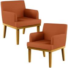 Kit 02 Poltronas Decorativas Sala De Estar Beatriz Base Mel W01 Tecido Terracota - Lyam Decor