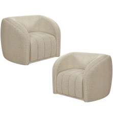 Kit 02 Poltronas Decorativas Sala De Estar Lazio M03 Bouclê Bege - Lyam Decor
