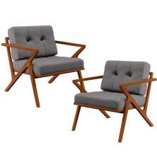 Kit 02 Poltronas Decorativas Sala Estar Cintas de Corano Laís B04 Linho Cinza Escuro - Lyam Decor