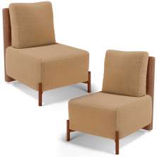 Kit 02 Poltronas Decorativas Sala Estar Living Hungria L02 Couríssimo Camel Bouclê Mostarda - Lyam