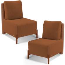 Kit 02 Poltronas Decorativas Sala Estar Living Hungria L02 Couríssimo Camel Bouclê Terracota - Lyam