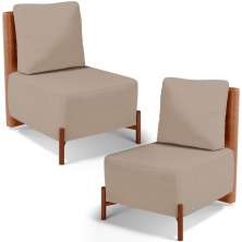 Kit 02 Poltronas Decorativas Sala Estar Living Hungria L02 Couríssimo Camel Linho Bege Escuro - Lyam