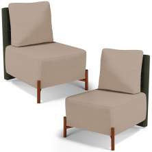 Kit 02 Poltronas Decorativas Sala Estar Living Hungria L02 Couríssimo Verde Linho Bege Escuro - Lyam
