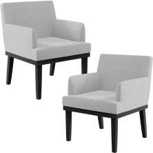 Kit 02 Poltronas Decorativas Sala de Estar Base Preto Beatriz W01 Bouclê Cinza - Lyam Decor