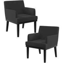 Kit 02 Poltronas Decorativas Sala de Estar Base Preto Beatriz W01 Bouclê Preto - Lyam Decor