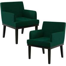 Kit 02 Poltronas Decorativas Sala de Estar Base Preto Beatriz W01 Bouclê Verde - Lyam Decor