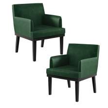 Kit 02 Poltronas Decorativas Sala de Estar Base Preto Beatriz W01 Facto Verde Musgo - Lyam Decor