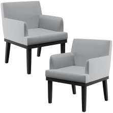 Kit 02 Poltronas Decorativas Sala de Estar Base Preto Beatriz W01 Linho Cinza - Lyam Decor