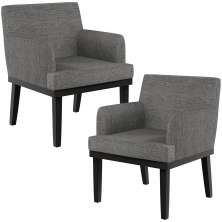 Kit 02 Poltronas Decorativas Sala de Estar Base Preto Beatriz W01 Linho Cinza Escuro - Lyam Decor