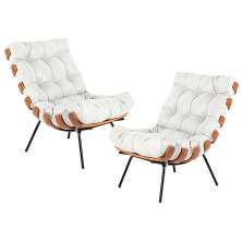 Kit 02 Poltronas Decorativas Sala de Estar Costela L04 Couro Branco - Lyam Decor