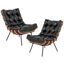Kit 02 Poltronas Decorativas Sala de Estar Costela L04 Couro Preto - Lyam Decor