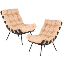 Kit 02 Poltronas Decorativas Sala de Estar Costela Preto L04 Couro Bege - Lyam Decor